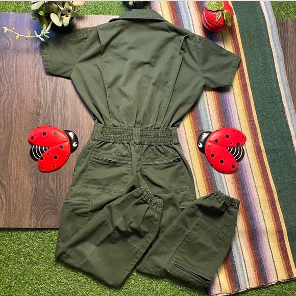 Vintage olive green short sleeved jumpsuit, onesie, flight suit with pockets - Picture 2 of 4